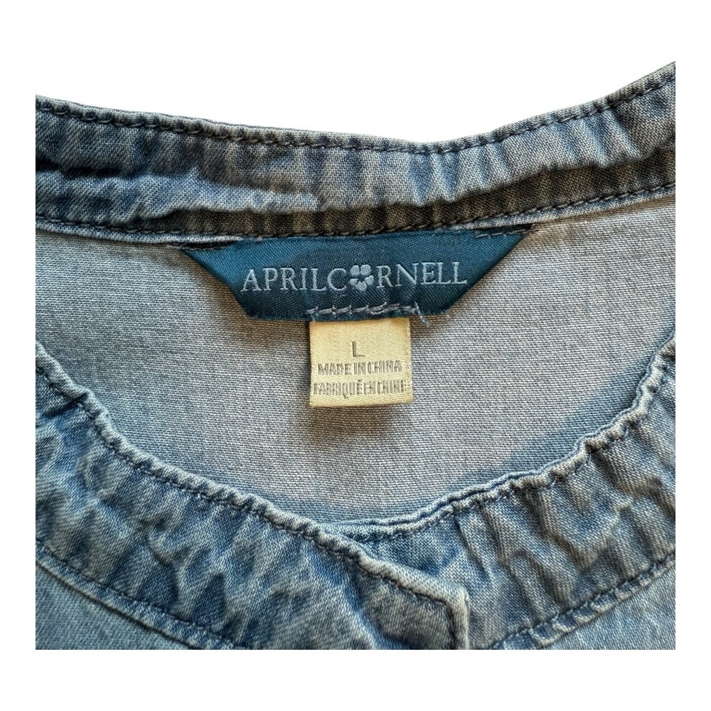 April Cornell Floral Embroidered Denim Midi Dress Cottagecore Light Wash Size L - Picture 9 of 14